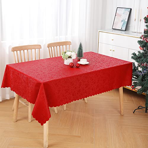 smiry 防水ビニールテーブルクロス 長方形 高耐久 テーブルクロス 拭けるテーブルカバー キッチンとダイニングルーム用 (レッド 60X102インチ)