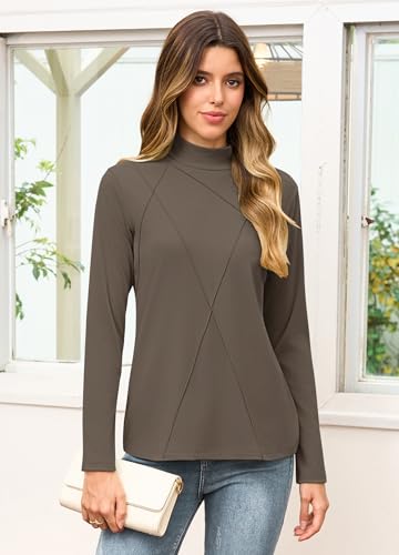 AUSELILY Womens Mock Turtleneck Long Sleeve Shirts Tunic Tops Women Basic Plain Thermal T-Shirts 2025 Fall Winter Fashion3