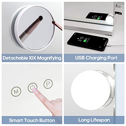 HANSONG Hollywood Make-upspiegel met verlichting, 14 dimbare ledlampen met USB-aansluiting voor kleedkamer, tafelspiegel of wandmontage, wit - Image 5