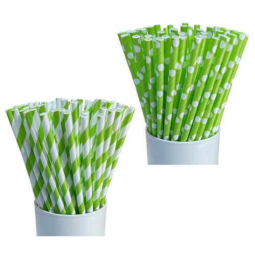 YFTRFR 50 Pezzi Cannucce di Carta Verde da Bere, Cannucce Verdi Accessori per Bevande di Carta a Righe Bianche e Verdi Strumenti per Bere Biodegradabili per Feste, Matrimoni, Bevande
