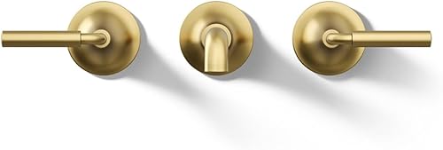 Miniatura 9 de Kohler T26439-4-2MB - Juego de grifo de lavabo de baño de montaje en pared, grifo de baño con dos manijas de palanca, latón moderno cepillado