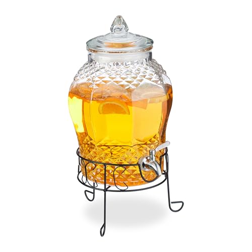 Relaxdays Distributeur de Boisson, avec Support et Robinet, 8 litres, pour Votre Limonade, Transparent