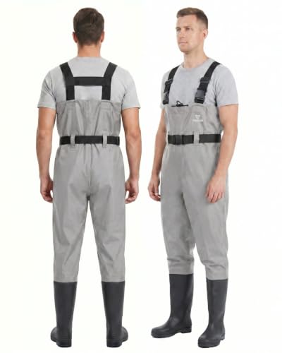 Image of FISHINGSIR Waders for Men Waterproof Women Fishing Chest Wader with Boots | 2-Ply Nylon /PVC, for hunting & fishing, with boot hanger