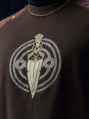 Image of The Souled Store Vikings: Longship Men and Boys Short Sleeve Rpund Neck Brown Embroidered Cotton Oversized Lightweight Breathable Drop Shoulder Streetwear T-Shirts