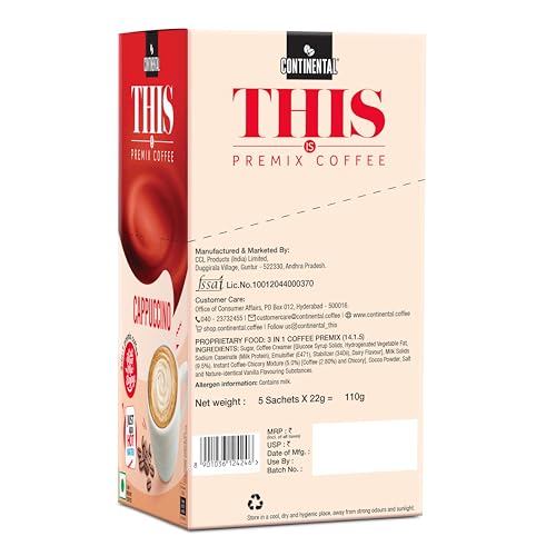 Image of Continental THIS Cappuccino 3 in 1 Premix Instant Coffee 110g (22g*5 Sachets) (PACK OF 2)