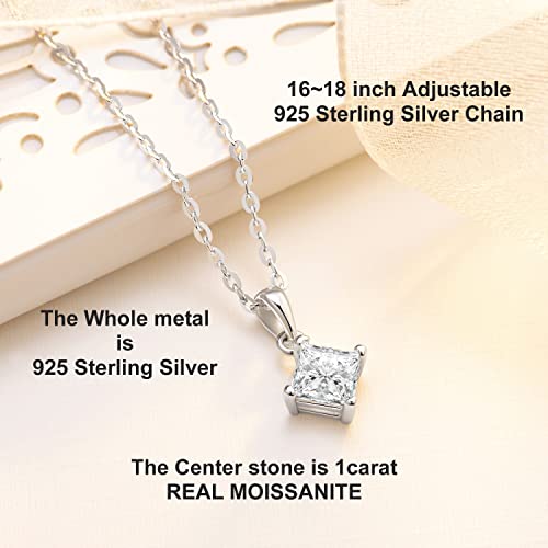 Secretalk Moissanite Pendant Necklace For Women, 1Ct D-F Color Ideal Cut 925 Sterling Silver Solitaire Diamond Necklace With Certificate Of Authenticity (Princess Cut) #TOP2