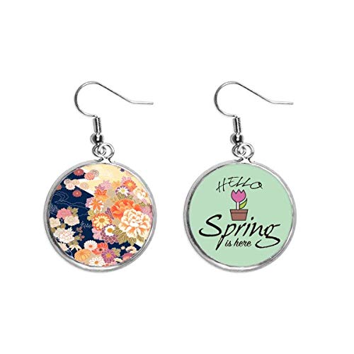 Pendientes de primavera con diseño de peonía y hoja de arce japonesa