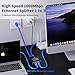 CableGeeker Ethernet Splitter 1 to 3, Upgrade 1000Mbps High Speed Ethernet Cable Splitter[3 Devices Simultaneous Networking], RJ45 LAN Network Extension with USB Power Cable for Cat8/7/6 Cable