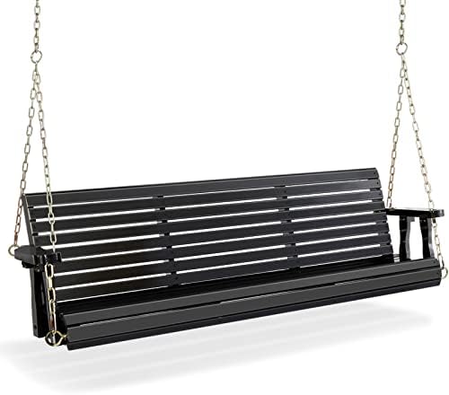 VINGLI Heavy Duty 880 LBS Patio Porch Swing Outdoor PU Painting, Hanging Chair with Adjustable Secure Chains, Finished Outdoor Bench Tree Swing for Yard | Garden | Lawn | Balcony (5 FT, Black)