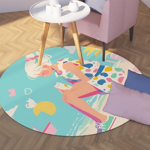 Tapis rond 120cm antidérapant pour protéger le sol des chats