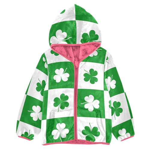 OTVEE St Patricks Clover Plaid Kids Hoodie Jacket Fall Spring Full Zip Warm Outwear Coat