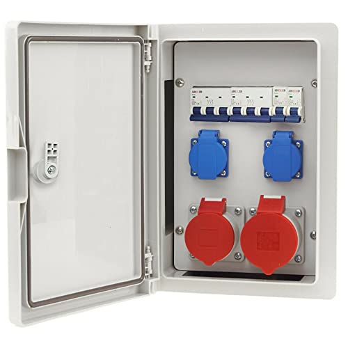 Distributeur mural de distribution d'énergie de chantier 1x 32A 1x 16A 5 pôles CEE 2x 230V Schuko LS interrupteur 8 modules IP65