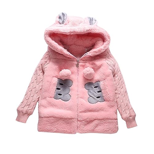 Girls Fleece Hoodies Jackets Cute Ears Knit Long Sleeve Shaggy Hoody Coats Kids Sh𝐞rpa Casual Warm Fuzzy Outwears