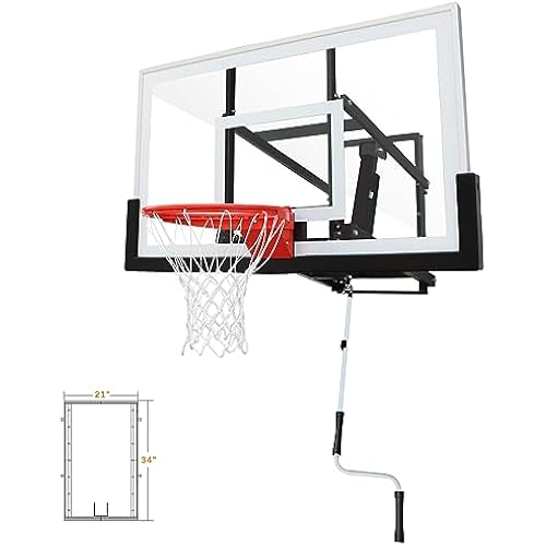 Basketball Hoop Garage Wall Mounted Adjustable-Height, with 60''x36''Tempered Glass Backboard, Pro-Style Breakaway Rim, Durable Bracket and All Weather Net