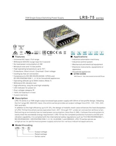 Alimentation à découpage LRS-75-48 transformateur rail boîtier métallique