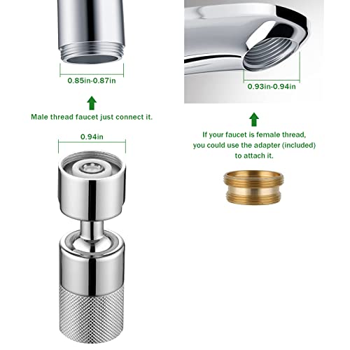 Swivel Faucet Aerator, Dual Function Faucet Sprayer Attachment, 360° Big Angle Swivel Kitchen Faucet Aerator, 55/64-27Uns Famale Thread, Kitchen Sink Aerator Chrome #TOP4