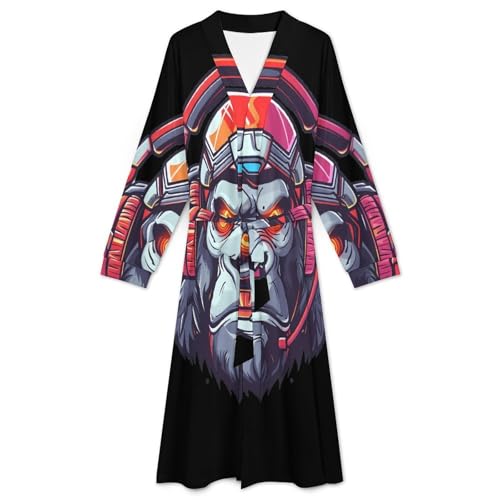 Robo Gorilla Soft Robe Long Sleeve Bathrobes V Neck Sleepwear Spa Robes with Belt Men Woman3
