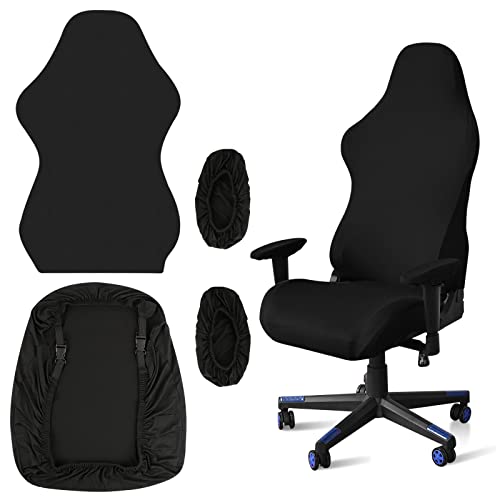 Funda para Silla de Juego, con 4 Piezas Funda para Reposabrazos Funda para Respaldo Funda para Asiento, Funda Silla Oficina Elástica Extraíble para Gaming Chair Silla Oficina (Sin Silla - Negro)