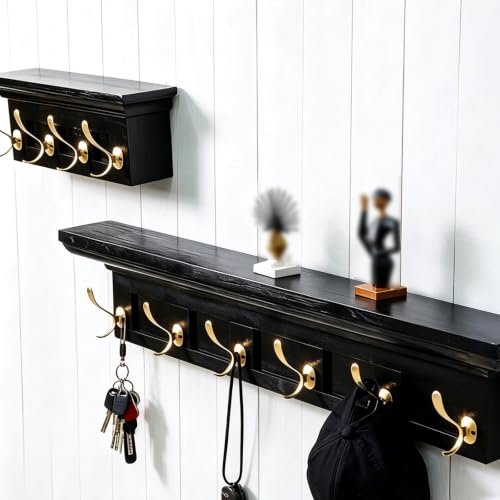 Perchero de pared estante madera maciza con 6 ganchos de colgar 4