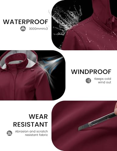 MAGCOMSEN Women's Long Fleece Lined Jackets Warm Winter Windbreaker Rain Coat Hooded Softshell Windproof Insulated3