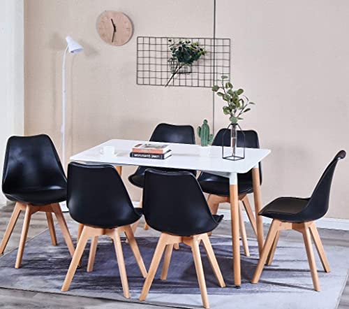 Echoamo Dining Chairs Set Of 4, Mid Century Modern Dsw Chair, Durable Pu Cushion With Beech Wood Legs And Soft Padded Upholstered Dining Chair For Dining Room, Living Room, Bedroom, Kitchen（Black） #TOP6