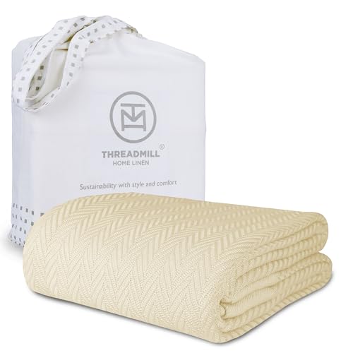 Threadmill Vanilla Cream Cotton King Size Blanket