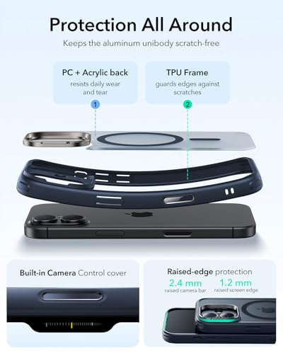 Image of ESR for iPhone 17 Case with Stash Stand, Camera Control Cover Compatible with MagSafe, Military-Grade Drop Protection Magnetic Phone Case, Scratch-Resistant Back Cover,Frosted Blue