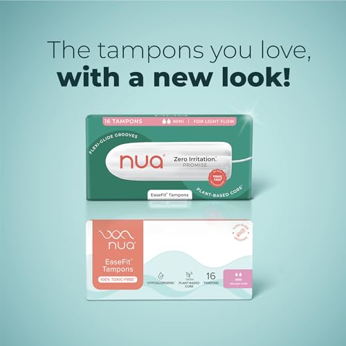 Image of Nua EaseFit Tampons for Light Flow | 16 Tampons | Gynaecologically Tested | Hypoallergenic | Rapid Absorption Core | Leak-Proof Protection