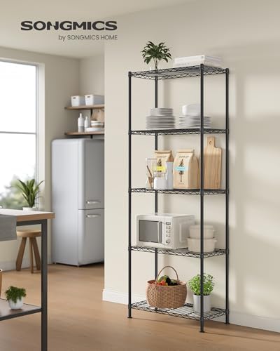 SONGMICS Storage Shelf, Metal Wire Shelving Unit, Adjustable Shelves, for Garage, Bedroom, Living Room, Kitchen, Pantry, 5 Tier, 30 x 60 x 161 cm, Ink Black ULGR165BH01 - 1