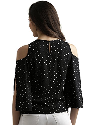 Image of Miss Chase Women's Black Polka Dot Cold Shoulder Top