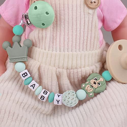 Zeayebsr Pacifier Chain, Silicone Pacifier Holder, Baby Original Gift, Light Green Cartoon Pattern Pacifier Clip Anti-Lost Chain Suitable for All Pacifiers for Newborn Boys and Girls