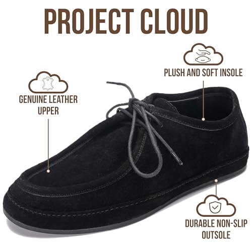 Project Cloud 100% Genuine Leather Mens Loafers - Soft Insole Casual Shoes for Men Non Slip Mens Loafers Dress Shoes - Water-Resistant Loafers for Men(Denver,BLKSDE,7.5) Black Suede by Project Cloud - Image 3