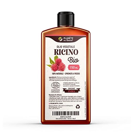 Planète au Naturel Oli di Ricino Biologico 150 ml - 100% Puro e Pressato a Freddo - Capelli, Ciglia, Barba, Sopracciglia, Unghie
