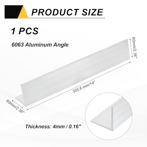 QUARKZMAN Aluminiumwinkel 2.36x2.36x14 Lang 0.16 Wandstärke 6063 Aluminiumstangen T5 Temper Walzmaterial Für Gebäudebau Möbel Regale Winkelhalterungen DIY Industrie 1Stück