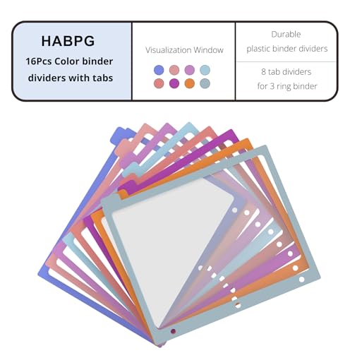 HABGP 2 Set 8 Tab Binder Dividers for 3 Ring, Plastic Binder Dividers with Tabs Letter Size Multicolor, Pastel Colors 3 Hole Punch Clear Page Folder Dividers File Organizer