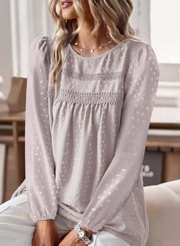 Image of Falechay Womens Tops Flowy Boho Dressy Casual Lace Cute Long Sleeve Shirts