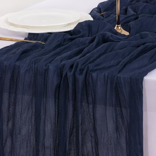 Image of Socomi 3pcs Navy Blue Easter Spring Cheesecloth Table Runner Boho Rustic Gauze 120 inch 10FT Cheese Cloth Runner for Wedding Party Baby Shower Birthday Home Decor Holiday Decorations