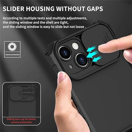 Image of Back Cover Case for Apple iPhone 15 | Sliding Camera Shield | Stereoscopic Stand | Shockproof 360 Degree Protection Mobile Phone Case Cover for i Phone 15 / iPhone 15 | PC, Black Back Cover