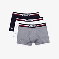 Lacoste Men's 3 Pack Casual Trunks, Navy/White, Large