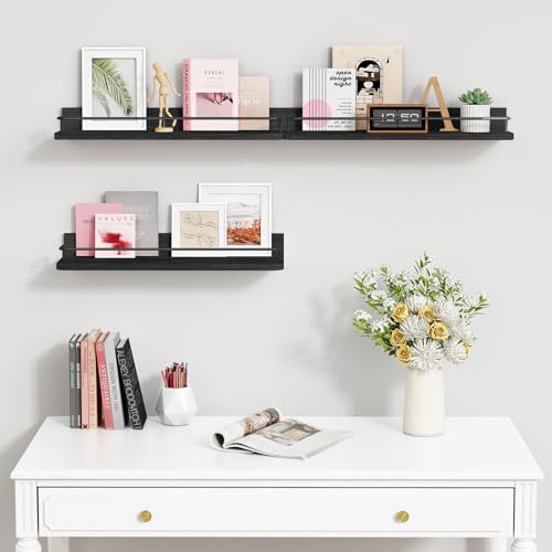 Forbena Black Floating Shelves for Wall, Bahtroom Wall Shelves Over Toilet, Rustic Hanging Shelf with Lip Rail for Bedroom Kitchen Office Living Room Picture Photo Decor, 17 Inch Long-Set of 3