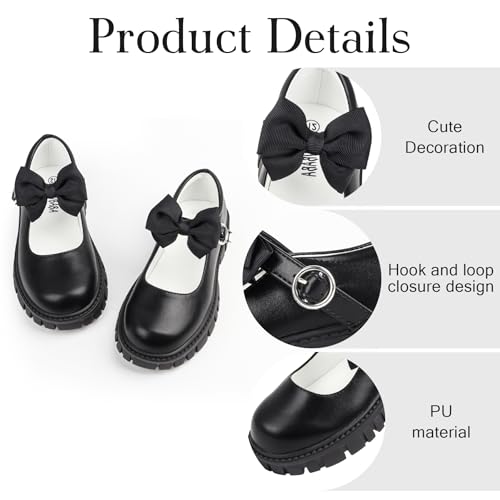 Image of Wulubaba Toddler Girl Dress Shoes Bow Black Dress School Shoes Princess Mary Jane for Toddler /Little Girl