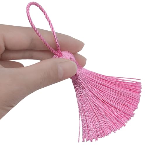 Image of 20Pcs 4.3 Inch Mini Craft Tassels for Earrings, DIY Crafts(Pink) | Handmade soft terylene, 2-inch cord loop, small Chinese knot-for earrings, bookmarks, tags, souvenirs and DIY crafts.