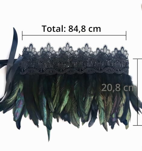 Miniatura 6 de Keland Chal De Plumas Reales Para Mujer, Color Negro, Cuello De Encaje, Para Disfraz De Halloween, Negro-B, Talla Única