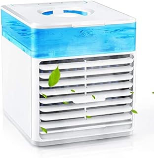 QJOY Lmani Personal Air Cooler, Portable Cooling Air Conditioner With USB, 3 in 1 Evaporative Coolers, Humidifier and Purifier,7 Colors LED Night Desktop Cooling Fan for Office, Home, Travel,Dorm