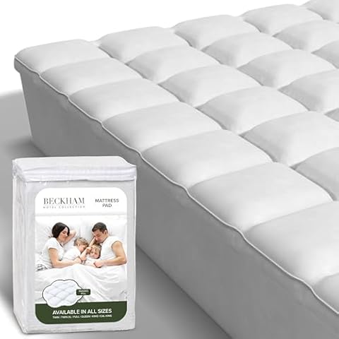 Beckham Hotel Collection Queen Size Hybrid Mattress Protector & Pad - Extra Padded, Thick, Plush, & Fitted Mattress Topper for Bed - Quilted Pillow Top Mattress Cover Cover