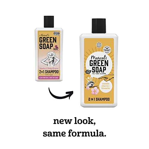 Foto von Marcel's Green Soap 2-in-1 Shampoo 500 ml - Vanille & Kirschblüte - Pflanzenbasiert - Umweltfreundlich - Recycelte Flaschen - Vegan