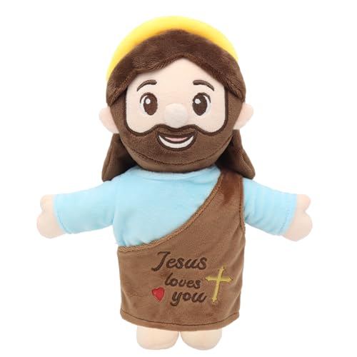 Yelakey Jesus Plush 10", Jesus Plush Stuffed Doll with Halo, White-Skinned Big-Eyed Cute Plushie Gifts for Kids, Christian Stuff Religious Party Toys for Church Easter Christmas Baptisms Favors by Yelakey - Used condition - US$16.14