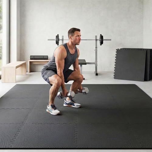 Image of BalanceFrom Puzzle Exercise Mat 1 /2 inch Thick, EVA Interlocking Foam Floor | Tiles for Home Gym, Mat for Home Workout Equipment, Floor Padding for Kids, Black, 24 in x 24 in x 1 /2 in, 144 Sq Ft-36 Tiles
