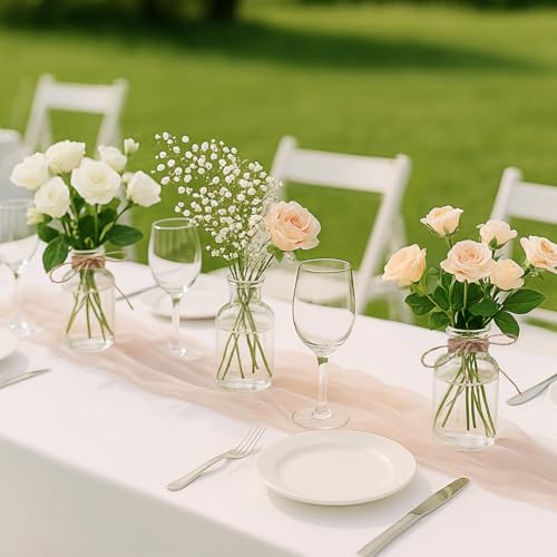 Kleine Vasen 16 Stück 10cm Hoch 125ml Mini Glasvasen Set Blumenvasen mit 20m Juteschnur für Hochzeit Küche Esszimmer Wohnzimmer Badezimmer Geburtstag Party Tischdeko