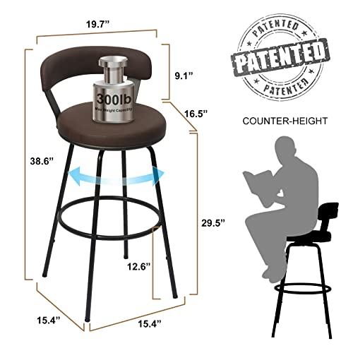 Ferfalder Bar Stools Set Of 2-Swivel Counter Height Bar Stools 30 Inch Counter Stools Pu Leather Bar Chair With Padded Back,Metal Footrest For Kitchen Dining Living Room,30”Brown #TOP1